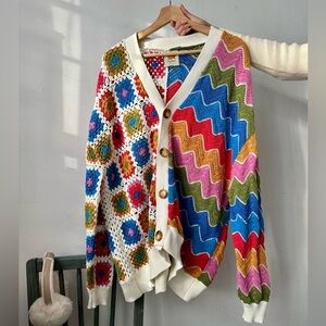 Farm rio mixed texture crochet cardigan
Multicolor granny squares
Size M